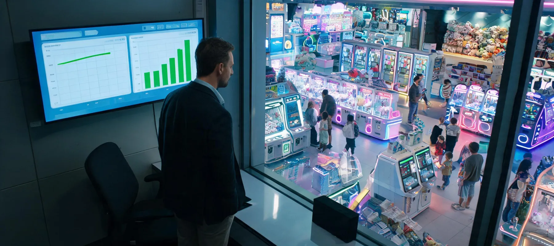 Arcade operator reviewing a live floor dashboard