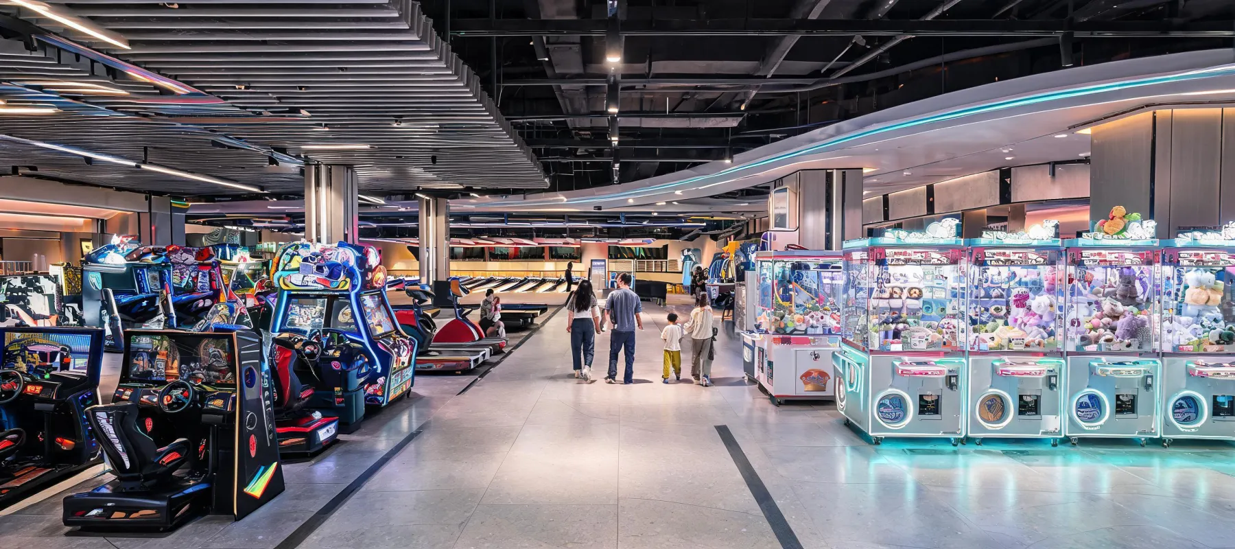 Wide view of a planned arcade floor